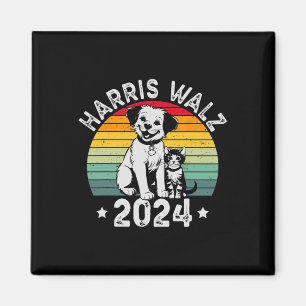 Dog And Cat Vintage Kamala Harris Tim W 2024 Elect Magnet
