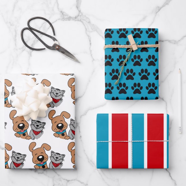 Dog and Cat Wrapping Paper Sheet Set (Front)