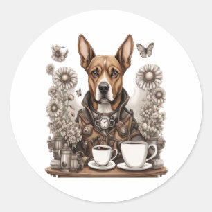 dog and coffee mug classic round sticker