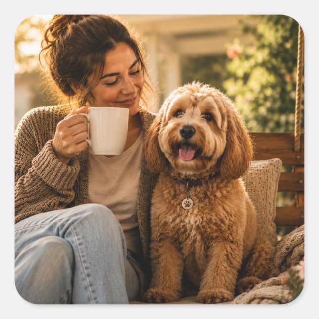 Dog and Coffee Square Sticker (Front)