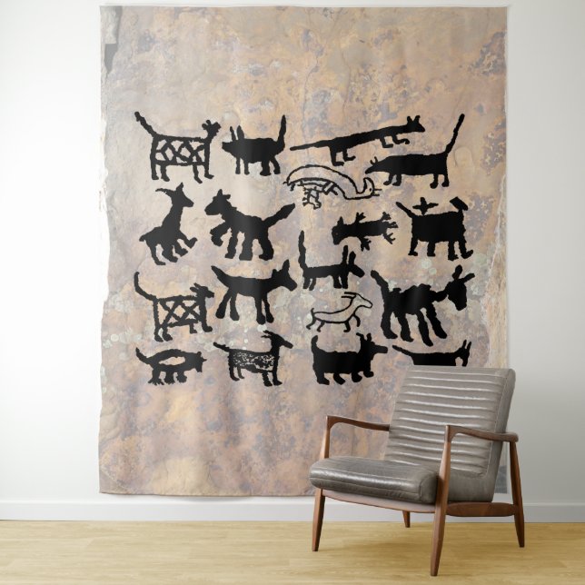 Dog and Coyote Petroglyph collection Tapestry (In Situ)