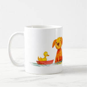 Dog and Duck Cartoon Coffee Mug