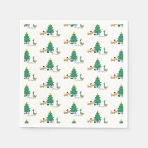 Dog and duck with holiday tree napkin