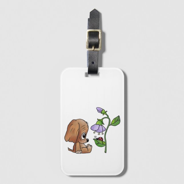 dog and flower   luggage tag (Front Vertical)