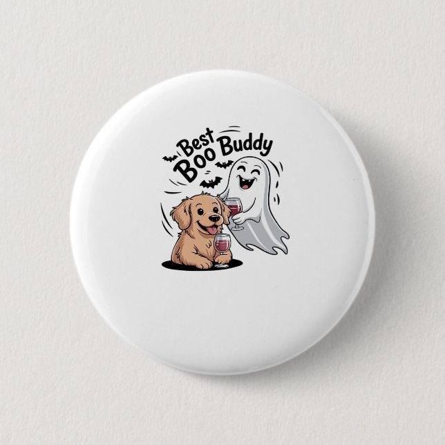 Dog and ghost drinking wine. Classic T-Shirt 2 Inch Round Button (Front)