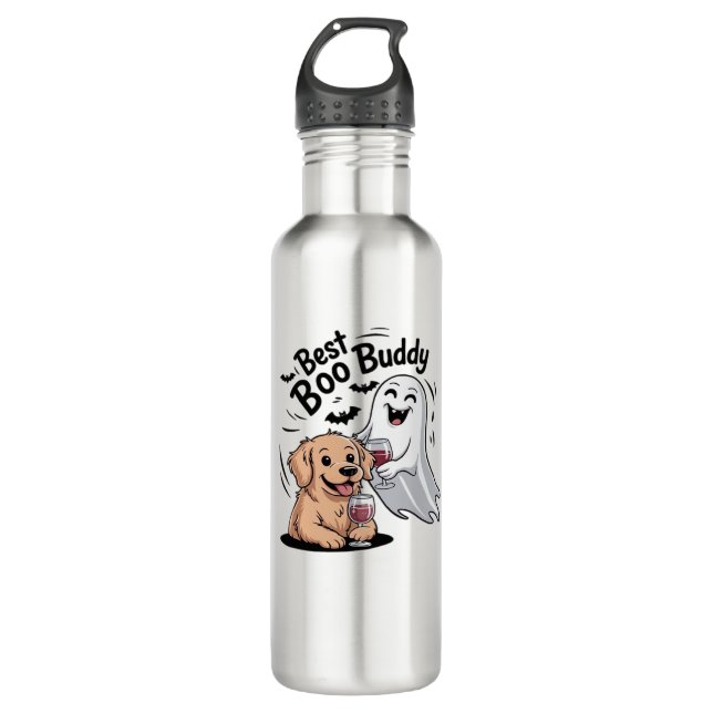 Dog and ghost drinking wine. Classic T-Shirt 710 Ml Water Bottle (Front)