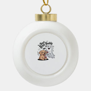 Dog and ghost drinking wine. Classic T-Shirt Ceramic Ball Christmas Ornament