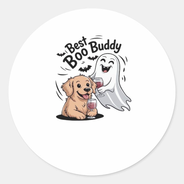 Dog and ghost drinking wine. Classic T-Shirt Classic Round Sticker (Front)
