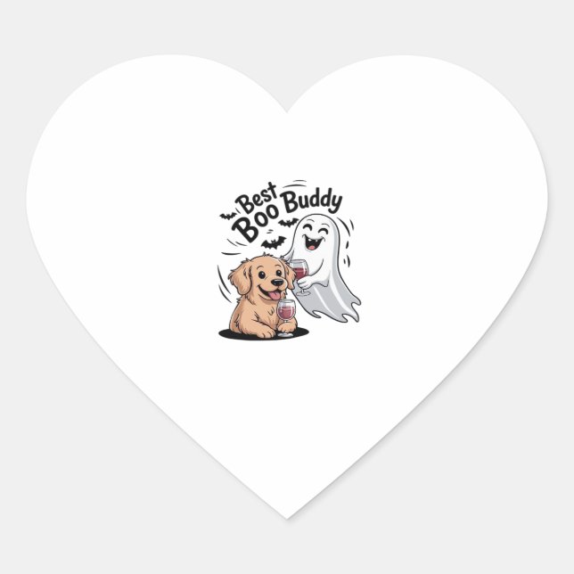 Dog and ghost drinking wine. Classic T-Shirt Heart Sticker (Front)