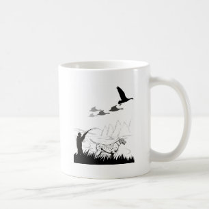 dog and hunter hunting aiming shotgun rifle retro coffee mug