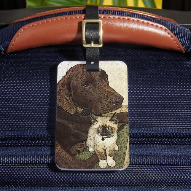 Dog and Kitten Buddies Photograph Luggage Tag (Front Insitu 2)