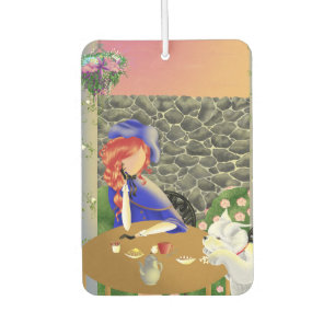 Dog and Lady in cafe at Sunset  Air Freshener