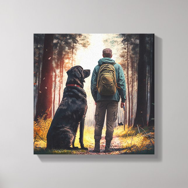 Dog and Owner Relaxing in Tranquil Forest Canvas Print (Front)