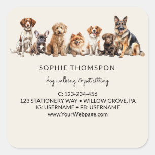 Dog and pets dog walking square sticker