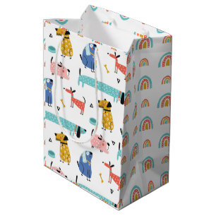 Dog And Rainbow Colourful Pattern Medium Gift Bag