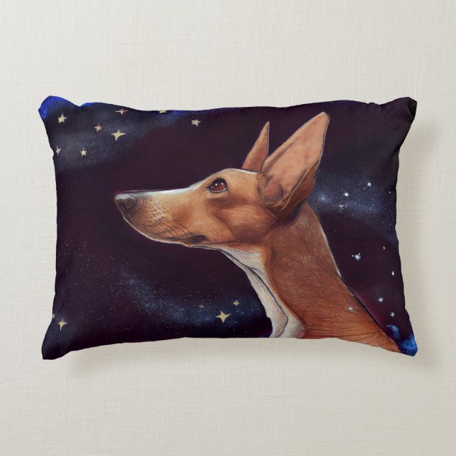 Dog and Stars Art Night Sky Accent Pillow (Front)