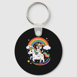 Dog And Unicorn Space Galaxy Rainbow Dogs Keychain