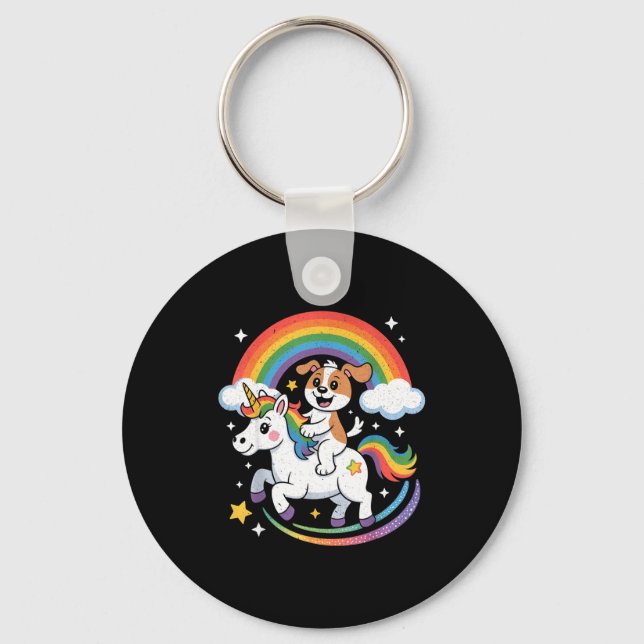 Dog And Unicorn Space Galaxy Rainbow Dogs  Keychain (Front)