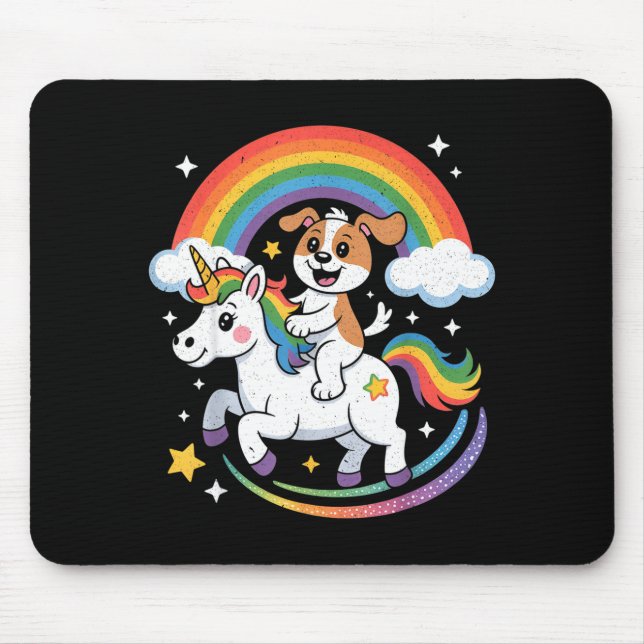 Dog And Unicorn Space Galaxy Rainbow Dogs  Mouse Pad (Front)