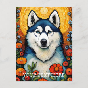 Dog Art Siberian Husk Flower Painting Postcard