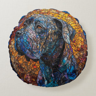 Dog Artistic Stained Glass Portrait Round Pillow