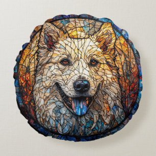 Dog Artistic Stained Glass Portrait Round Pillow