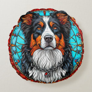 Dog Artistic Stained Glass Portrait Round Pillow