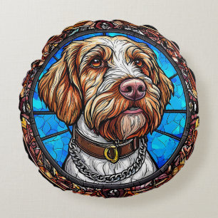 Dog Artistic Stained Glass Portrait Round Pillow