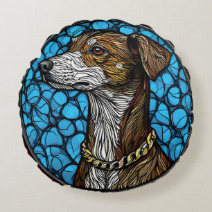 Dog Artistic Stained Glass Portrait Round Pillow