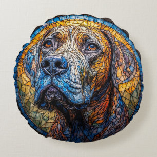 Dog Artistic Stained Glass Portrait Round Pillow