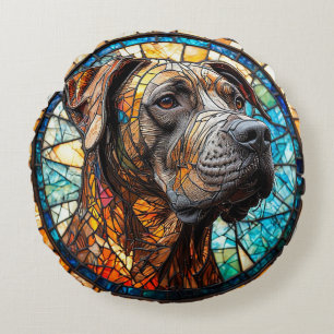 Dog Artistic Stained Glass Portrait Round Pillow