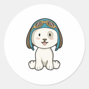 Dog as Aviator with Hat & Glasses Classic Round Sticker