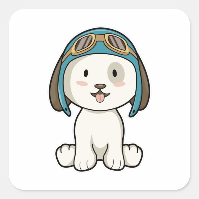 Dog as Aviator with Hat & Glasses Square Sticker (Front)