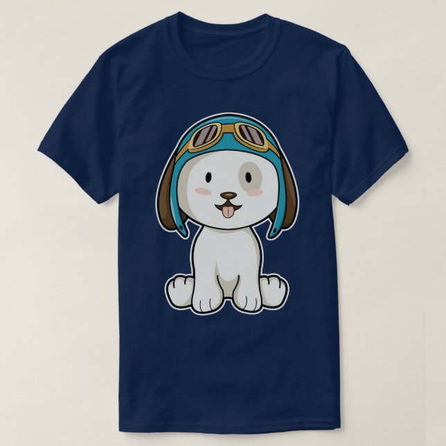 Dog as Aviator with Hat Glasses T-Shirt (Design Front)