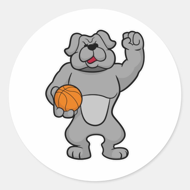 Dog as Basketball player with Basketball ball Classic Round Sticker (Front)