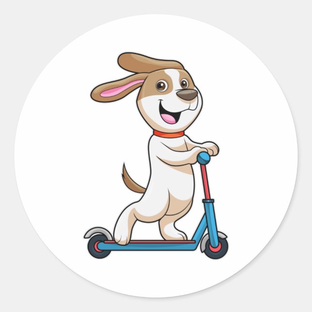 Dog as Biker with Scooter Classic Round Sticker (Front)