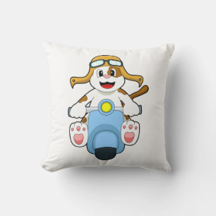 Dog as Biker with Scooter.PNG Throw Pillow
