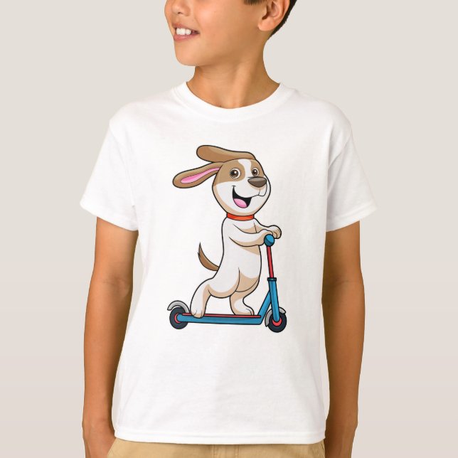 Dog as Biker with Scooter T-Shirt (Front)