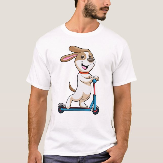 Dog as Biker with Scooter T-Shirt (Front)