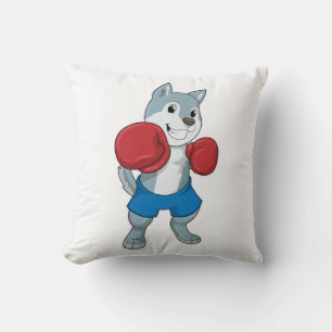 Dog as Boxer with Boxing gloves Throw Pillow
