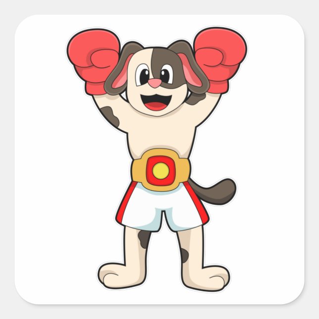 Dog as Boxing champion with Belt & Boxing gloves Square Sticker (Front)