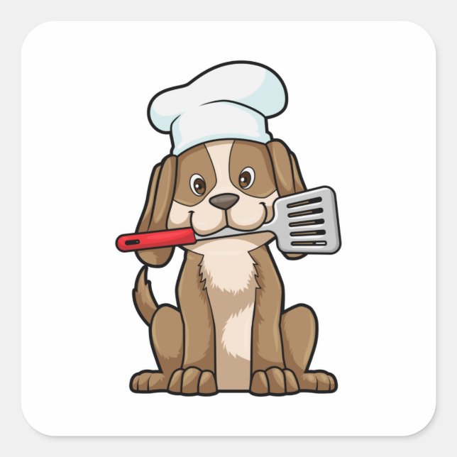 Dog as Cook with Chef's hat & Spatula Square Sticker (Front)