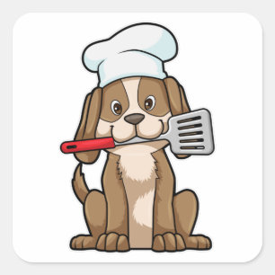 Dog as Cook with Chef's hat & Spatula Square Sticker
