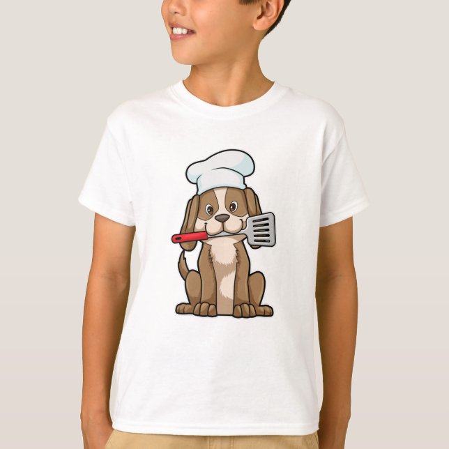 Dog as Cook with Chef's hat & Spatula T-Shirt (Front)