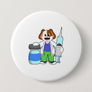 Dog as Doctor with Syringe 3 Inch Round Button