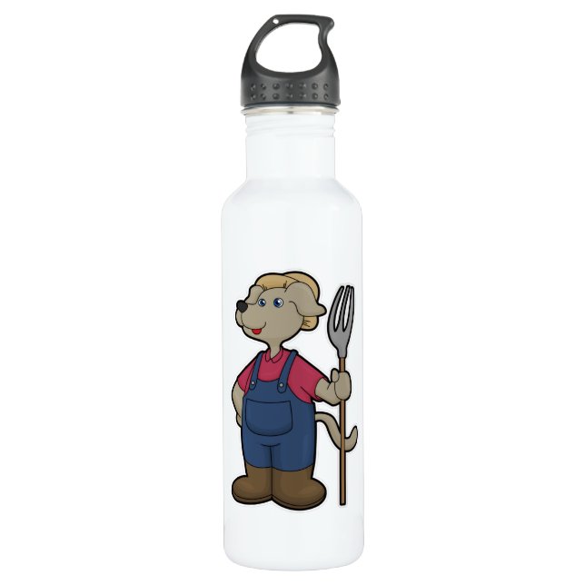 Dog as Farmer with Rake & Hat 710 Ml Water Bottle (Front)