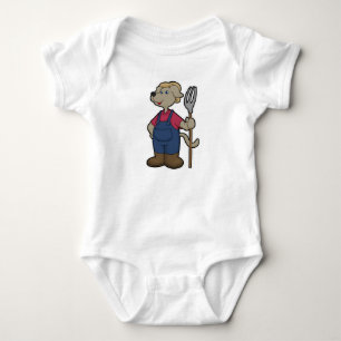 Dog as Farmer with Rake & Hat Baby Bodysuit