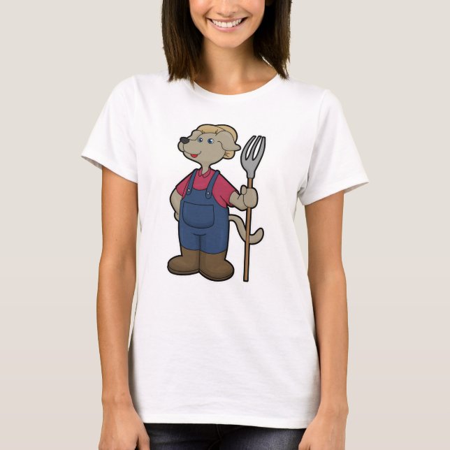 Dog as Farmer with Rake & Hat T-Shirt (Front)