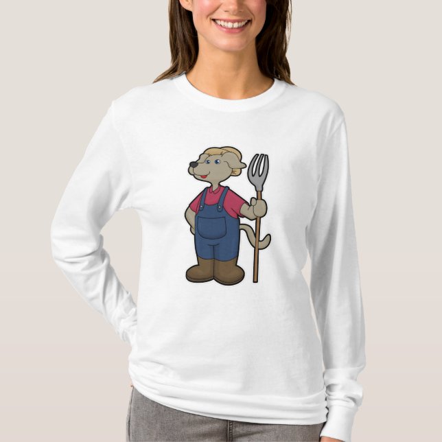 Dog as Farmer with Rake & Hat T-Shirt (Front)