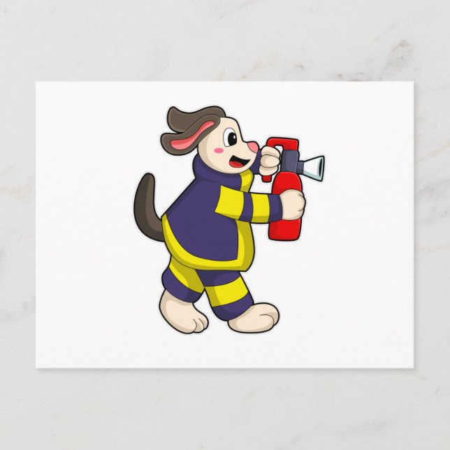 Dog as Firefighter with Fire extinguisher Postcard (Front)